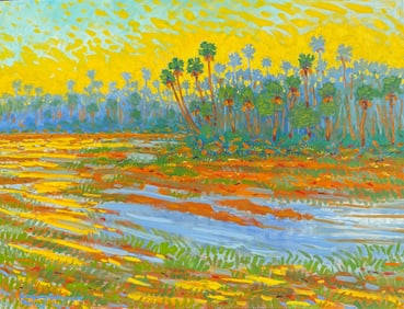 LARGE GREG BEHYMER FLORIDA SUNSET RIVER PAINTING