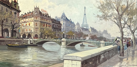LARGE MARIANO MORENO PONT NEUF PARIS PAINTING