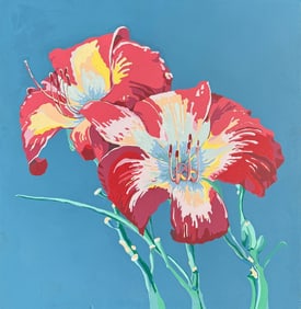 LARGE DAYLILY PAINTING IN THE STYLE OF NESBITT