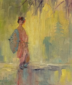 JAMES ECCLES PAINTING JAPANESE WOMAN WITH PARASOL