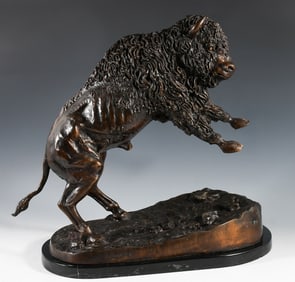 REARING BISON BRONZE SCULPTURE SIGNED BOUCHER