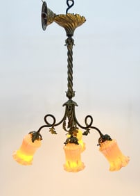 ART NOUVEAU 4-LIGHT CHANDELIER QUEZAL STYLE SHADES