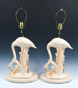 PR. VINTAGE PORCELAIN FLAMINGO LAMPS