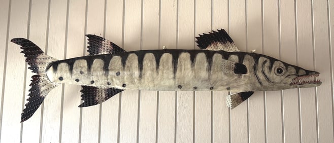 LIFESIZE FOLK ART PAINTED METAL BARRACUDA