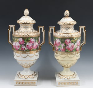 PR. FRENCH PORCELAINS MANTEL URNS