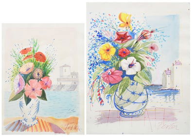 TWO CHARLES LEVIER WATERCOLOR STILL LIFE PAINTINGS