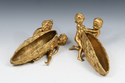 PAIR OF RAOUL LARCHE GILT BRONZES FIGURAL BASKETS