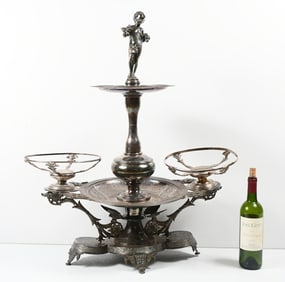 MONUMENTAL MERIDAN SILVER PLATE FIGURA CENTERPIECE
