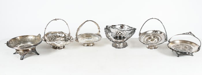 SIX ORNATE SILVERPLATE BASKETS