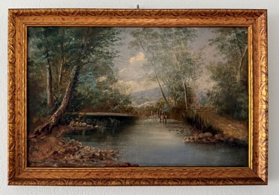 COUNTRY RIVER LANDSCAPE SIGNED HAWKSETT