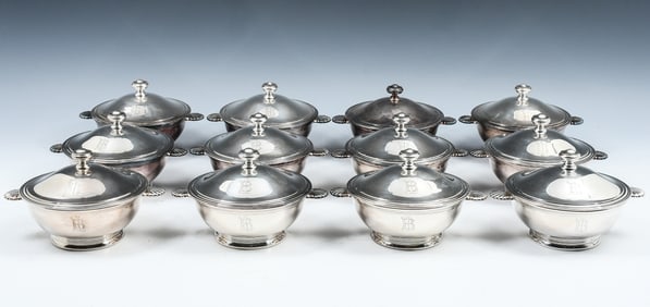 12 PC FRENCH CHRISTOFLE SILVER PLATE COVERED BOWLS