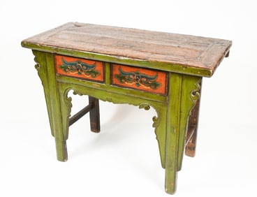 PAINTED 19TH-CENTURY CHINESE 2-DRAWER WORK TABLE