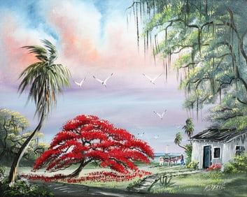 R.L. LEWIS ROYAL POINCIANA HIGHWAYMAN PAINTING