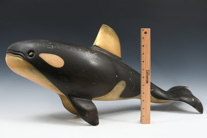 LARGE CARVED AND PAINTED ORCA SCULPTURE