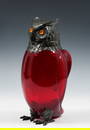 SPANISH SILVER MOUNTED RUBY GLASS OWL DECANTER