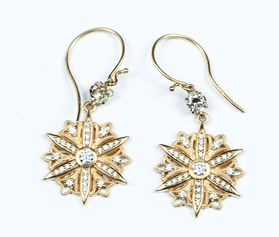 14K ETRUSCAN REVIVAL DIAMOND DANGLE EARWIRES (1 of 4)