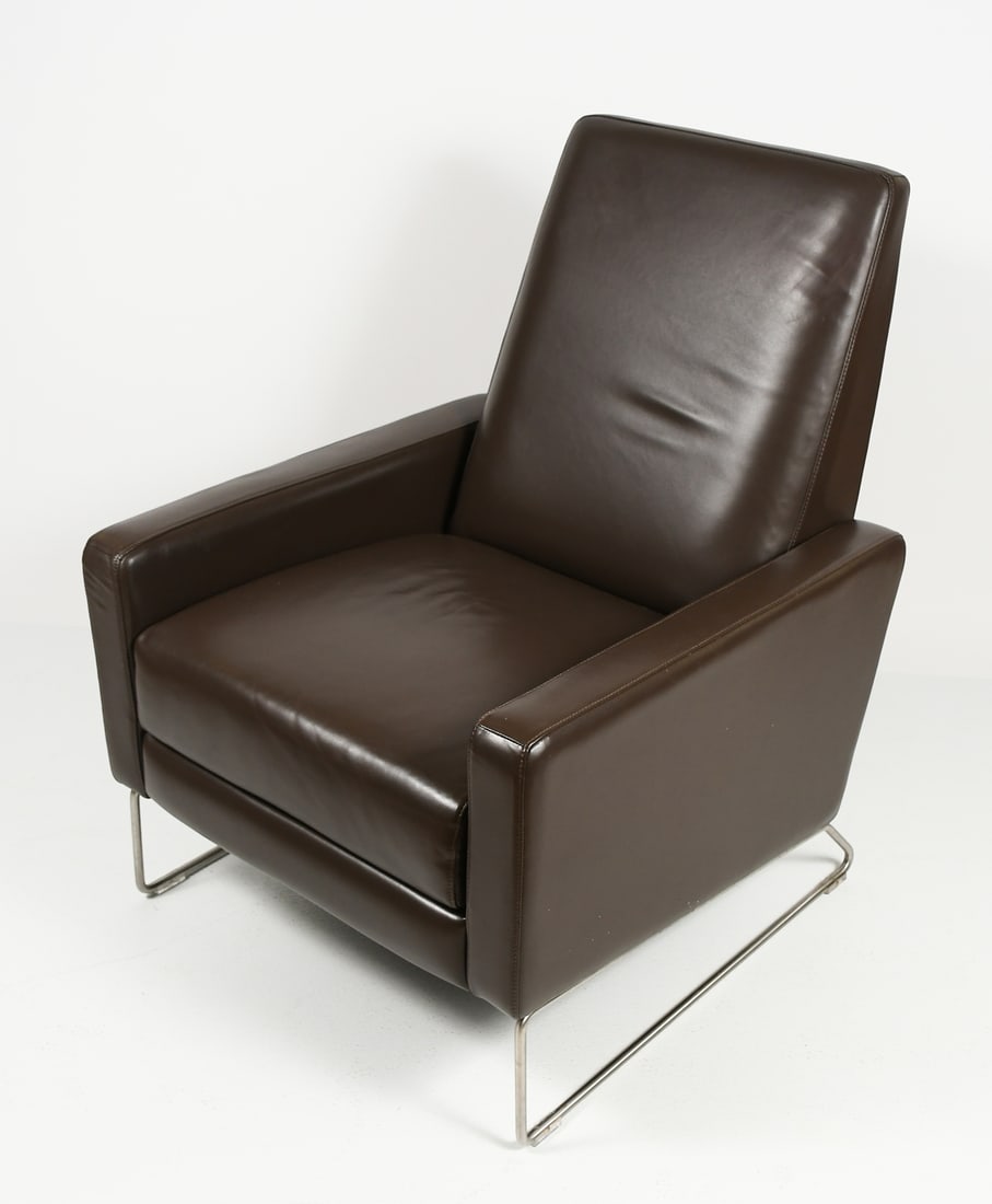 DESIGN WITHIN REACH "FLIGHT RECLINER" CHAIR: DESIGN WITHIN REACH "FLIGHT RECLINER" CHAIR: Chrome and Leather "Flight Recliner" Lounge Chair, made by American Leather for Design Within Reach, designed by Jeffrey Bernett and Nicholas Dodziuk. This