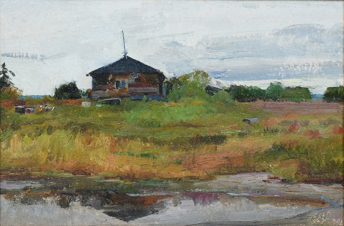 ZHANG WEN XIN ALASKAN LANDSCAPE PAINTING: WEN XIN, Zhang, (Chinese/American, b. 1928): “Fall’s Rain in Alaska”, Oil/Board, 8” x 12”, signed lower right, label affixed verso, framed, 17” x 21”.