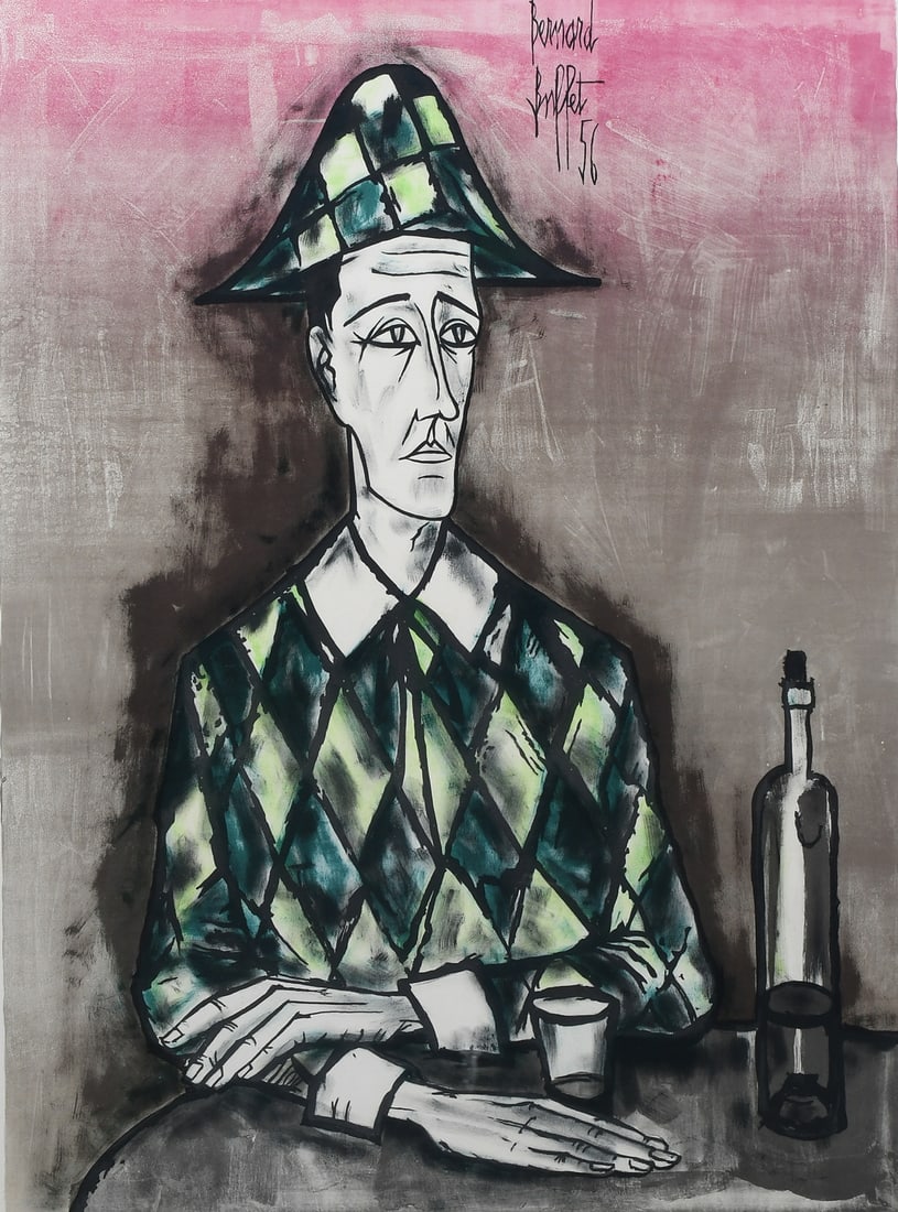 BERNARD BUFFET “HARLEQUIN” LITHOGRAPH: BUFFET, Bernard, (French, 1928-1999): “Harlequin”, Lithograph, sight size 25.5” x 19.5”, numbered 167/375 lower left, signed in the plate upper right, framed, 27” x 21”