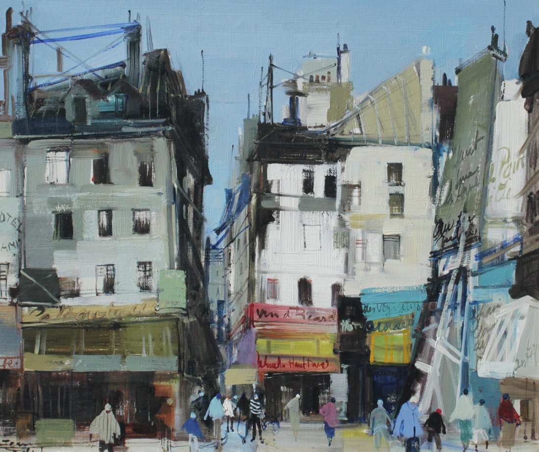 JEAN FABERT RUE DE HAUT PARIS: FABERT, Jean, (French, 20th Century): Rue Du Haut Paris, Oil/Canvas, 18 1/4'' x 21 3/4'', signed lower left, signed and titled verso, original frame with wear, 24'' x 27 1/4''.