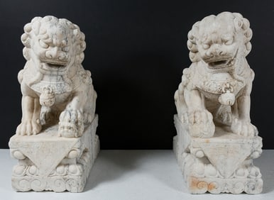 SET OF FINELY CARVED CHINESE MARBLE FOO LIONS