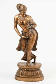LARGE ASIAN BRONZE GIRL W/ BIRD