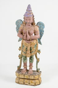 CARVED POLYCHROME HINDU DEITY SCULPTURE