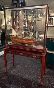 "CONSTITUTION" SHIP MODEL UNDER GLASS WITH STAND