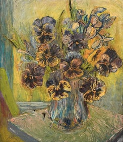 EXCEPTIONAL STILL LIFE PAINTING OF PANSIES IN A VASE