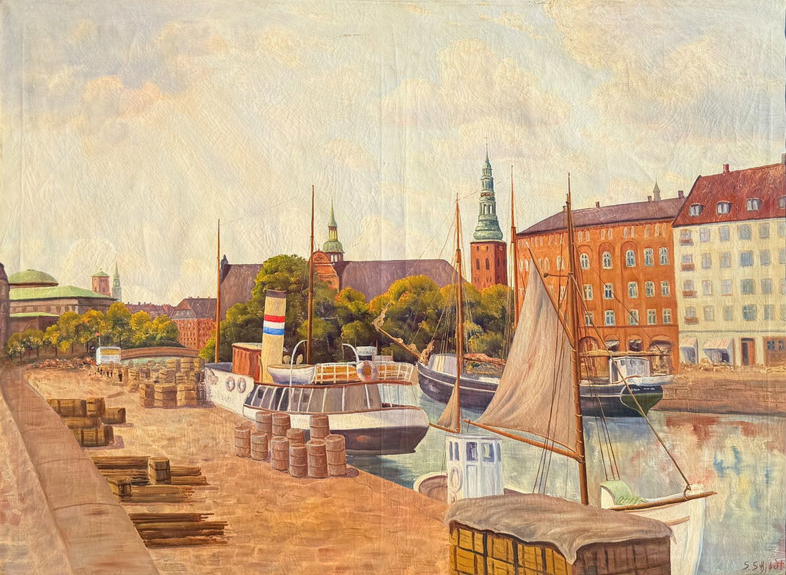 HUGE STOCKHOLM HARBOR PAINTING (1 of 4)