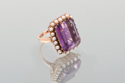 14K VICTORIAN AMETHYST & PEARL RING