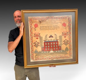LARGE 1847 ENGLISH FOLK ART LAWN SAMPLER
