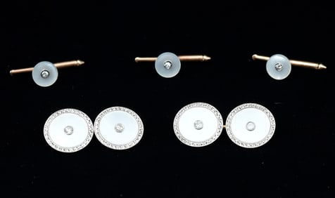 14K PLATINUM MOTHER OF PEARL/ DIAMOND TUX STUDS