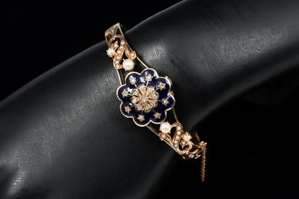 14K DIA PEARL BANGLE BRACELET WRISTWATCH