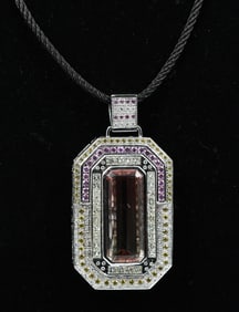 DYNAMIC 14K DIAMOND & EMERALD CUT GEMSTONE PENDANT
