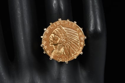 U.S. MINT $5 1911 INDIAN HEAD GOLD COIN 14K RING