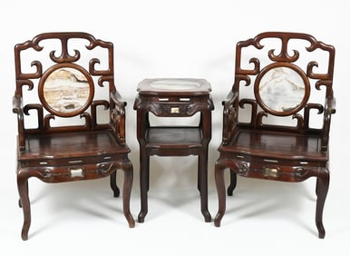 3 PC. QING CHINESE HONGMU BLACKWOOD CHAIRS & TABLE