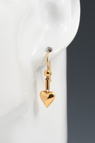 RARE 22K ETRUSCAN REVIVAL PUFFY HEART EAR DANGLES