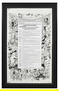 JACK DAVIS SUPERBOWL CARICATURE ARTWORK FOR MAD: DAVIS, Jack Burton, (American, 1924-2016): Original large-format artwork featured in MAD Magazine issue 285, featuring numerous caricatures of celebrities, athletes, and other oddball characters, with