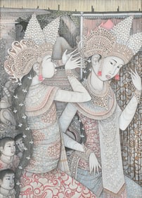 BALINESE PAINTING OF FIGURES IN COSTUME