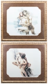 PAIR OF CHARLES BILLICH EROTIC COUPLE LITHOGRAPHS
