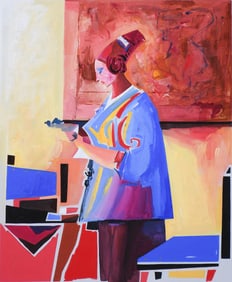HELMUT PREISS PAINTING OF WOMAN IN INTERIOR