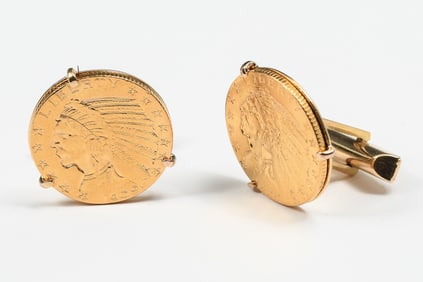 U.S. MINT $5 1909 INDIAN HEAD COIN 14K CUFFLINKS