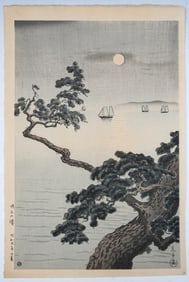 "FULL MOON AT AKASHI BEACH" KOITSU WOODBLOCK