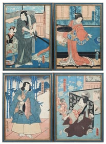 FOUR 19TH CENTURY JAPANESE UKIYO-E WOODBLOCKS