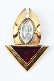 18K RUBELLITE, AQUA & DIAMOND PENDANT