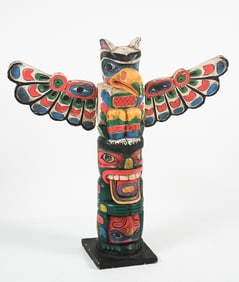 CARVED & PAINTED PACIFIC NORTHWEST COAST TOTEM