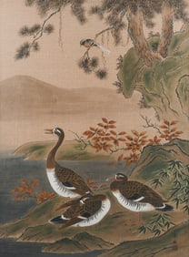 LARGE FRAMED ASIAN PAINTING OF DUCKS