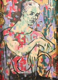 ILLEGIBLY SIGNED MODERNIST SEATED FIGURE PAINTING