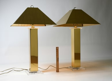 PAIR OF MODERN OPTIQUE CO. BRASS & LUCITE LAMPS